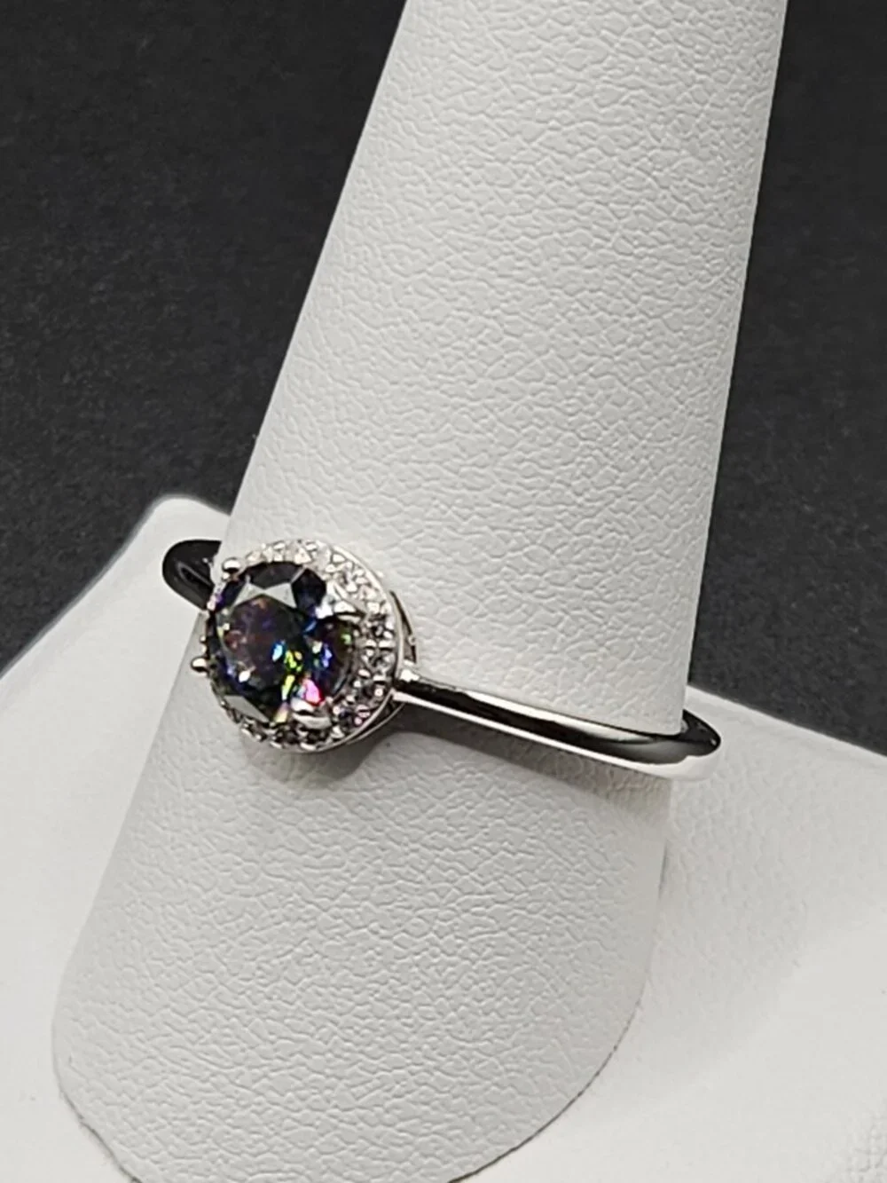 925 Sterling Silver Mystic CZ Moissanite Halo Ring Sz 10